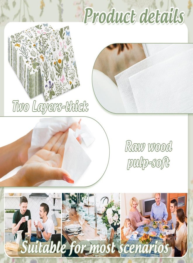 JarThenaAMCS مناديل ورقية خضراء مزخرفة بنقوش زهور برية عتيقة من JarThenaAMCS، 80 قطعة، للاستخدام مرة واحدة، مثالية لتزيين طاولات حفلات الربيع والصيف. - Image 3